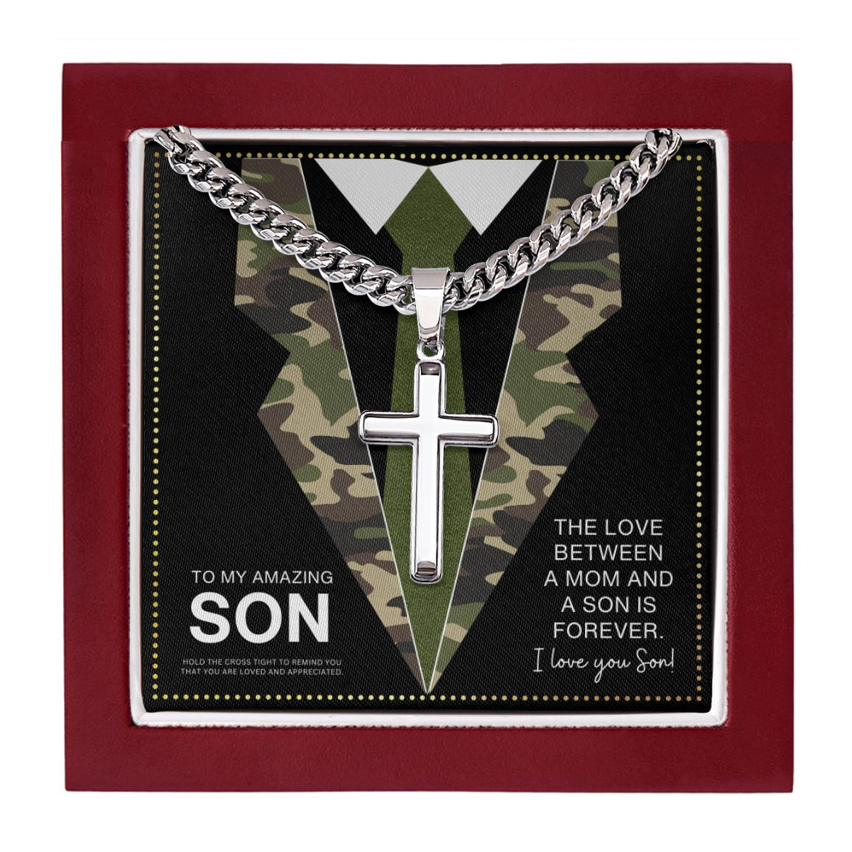 JGF Jewelry Gifts for Family Army Cross Necklace for Men To My Son From Mom