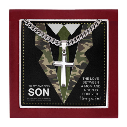 JGF Jewelry Gifts for Family Army Cross Necklace for Men To My Son From Mom