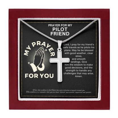 JGF Jewelry Gifts for Family Airplane Fighter Pilot Prayer Card Necklace For Men