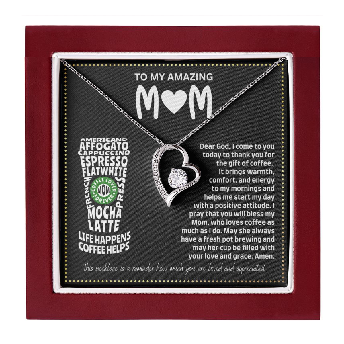 JGF Jewelry Gifts for Family I Love You Mom Heart Necklace for Coffee Lovers