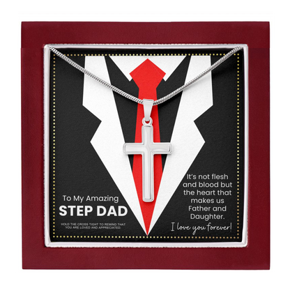 JGF Jewelry Gifts for Family To My Stepdad Fathers Day Cross Necklace Presents for Step Bonus Dad sterling Silver Necklace With Pendant