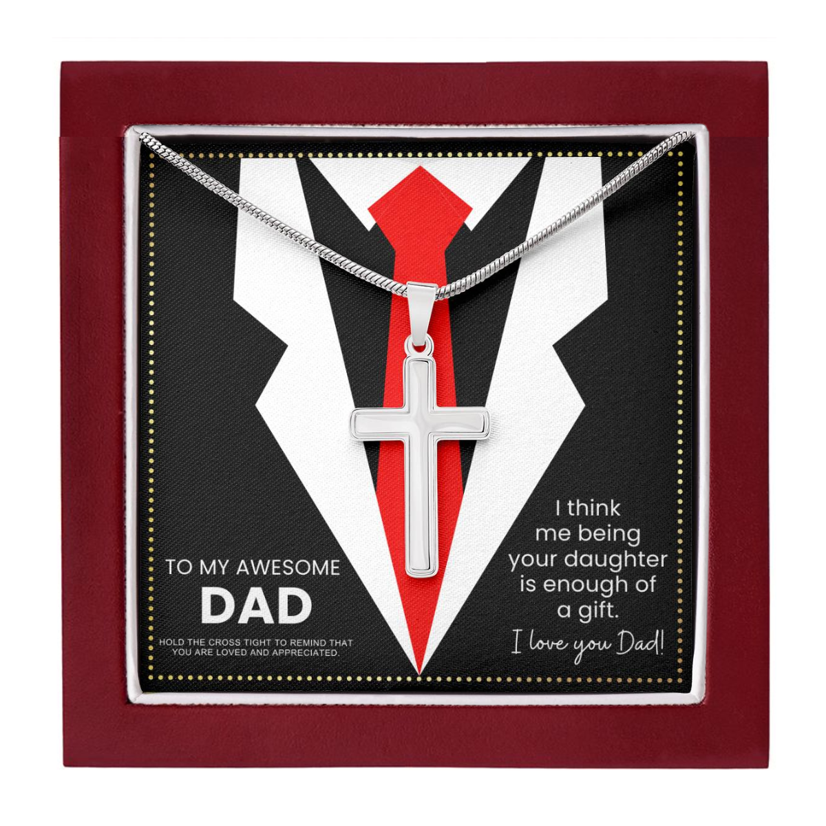 JGF Jewelry Gifts for Family Silver For Dad's Birthday Cross Necklace Gifts for Daddy Who Wants Nothing From Daughter
