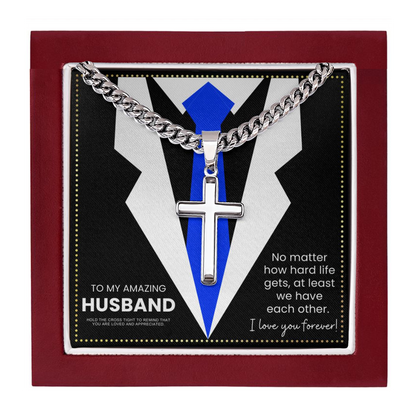JGF Jewelry Gifts for Family Husband Birthday Message Card From Wife Religious Men Crucifix Cross Necklace Catholic