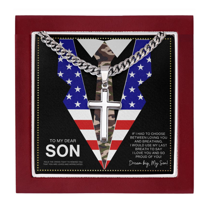 JGF Jewelry Gifts for Family  To My Son Necklace US American Flag Navy Marine Corps Army